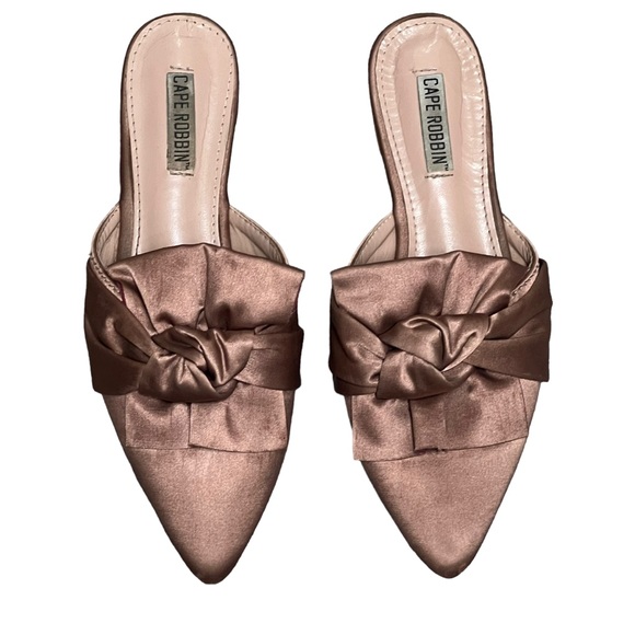 Cape Robbin Fine-8 Women's Mules Size 7 Pink Blush Rose Pointed Toe Bow Flats - Picture 3 of 12